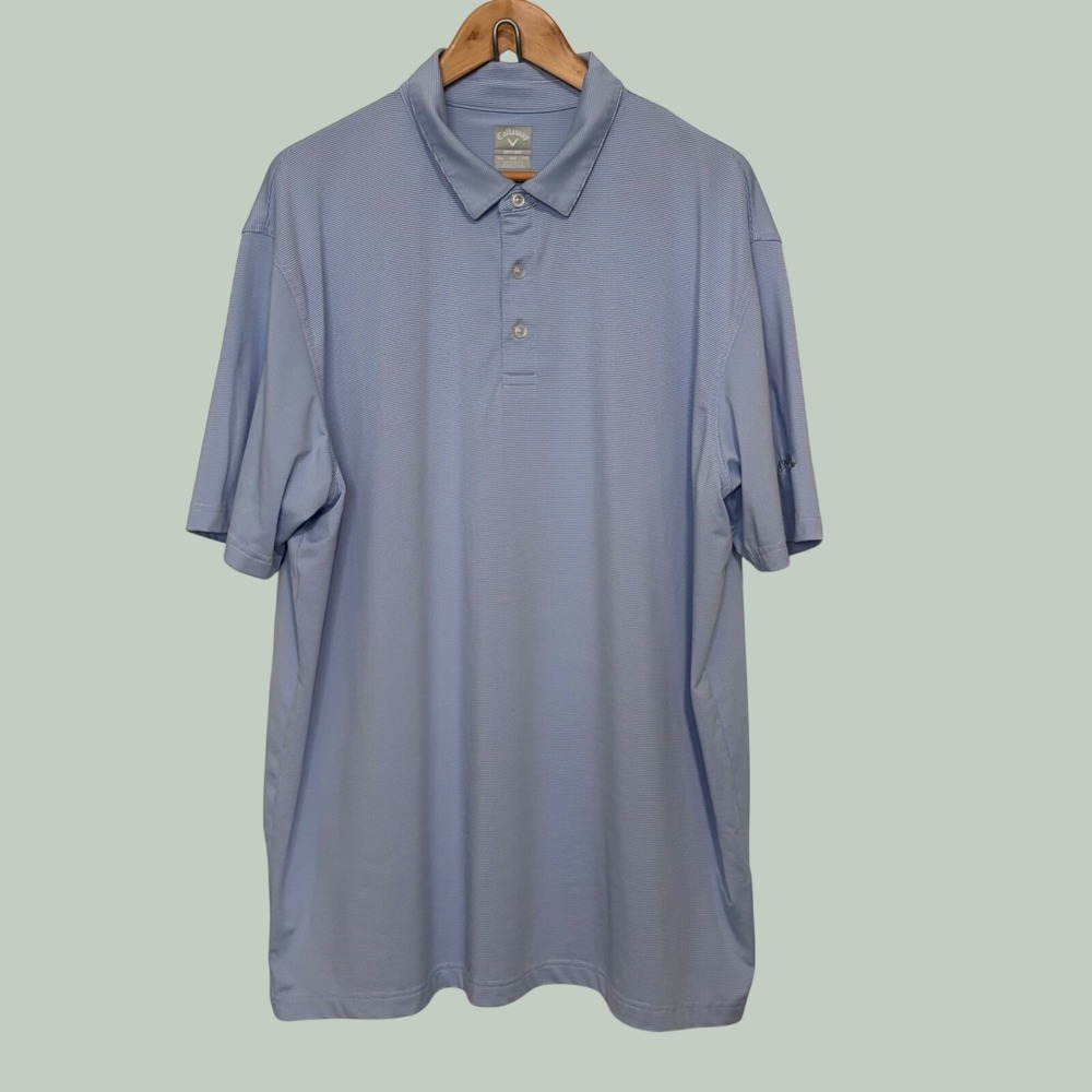 Callaway Opti-Dri Mens XXL Golf Polo Shirt Blue White Micro Stripe Short Sleeve